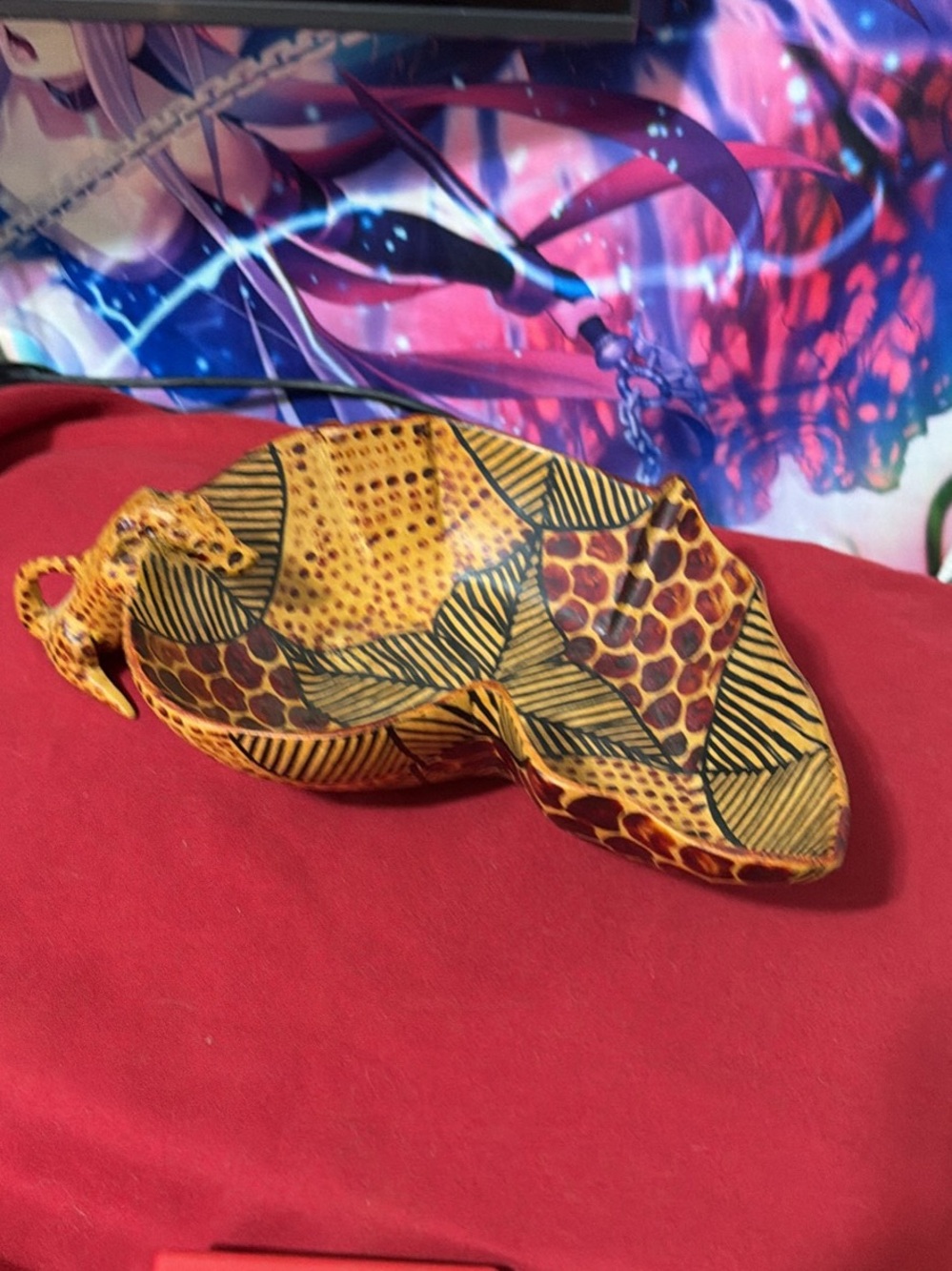 Vintage leopard hand-carved African folk art wooden bowl